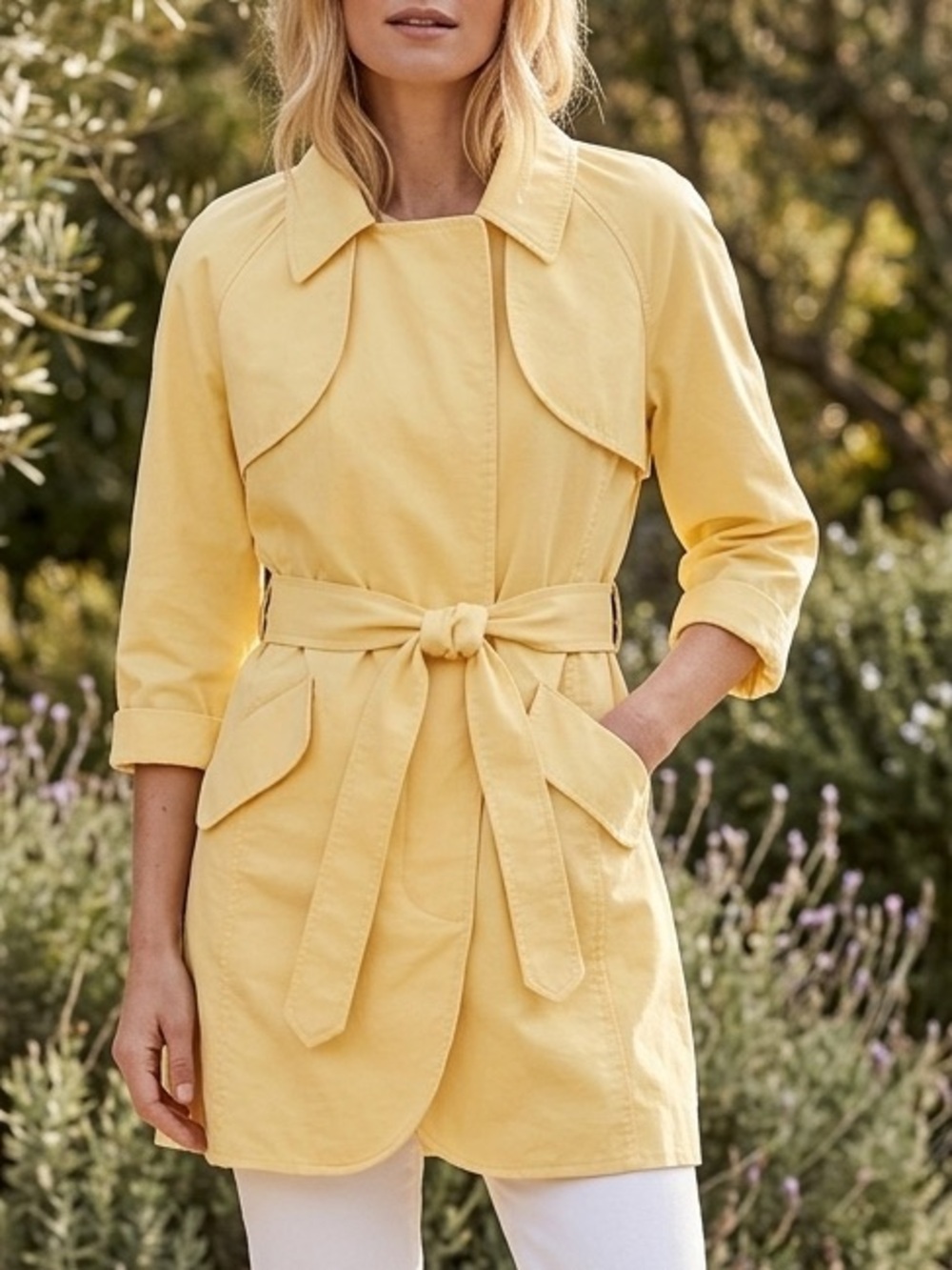 Chic Yellow Belted Trench Coat